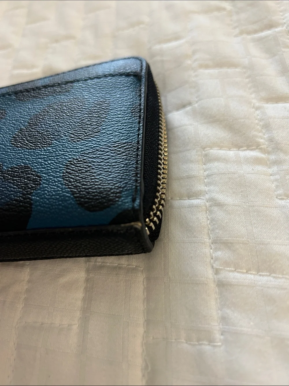 Coach Teal and Black Leopard Zip Wallet
